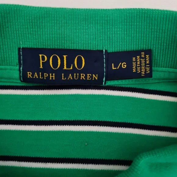 POLO Ralph Lauren Men's Green Striped Short Sleeve Classic Polo Shirt Size L/G - Picture 7 of 12